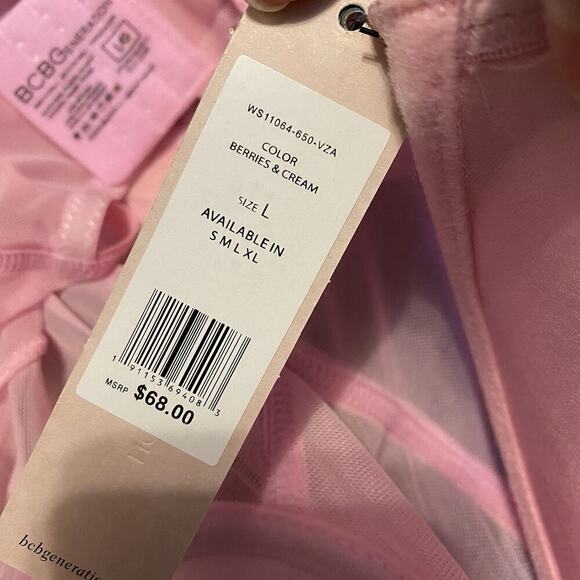 New BCBGenertion Pink Mesh Luxe Bling Pushup Bodysuit Top SzL Sexy Love Romantic - Picture 3 of 11